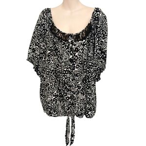 🔵BOGO FREE🔵 Cato Woman Black & White Button Down Tie in Front Top Sz 26/28W